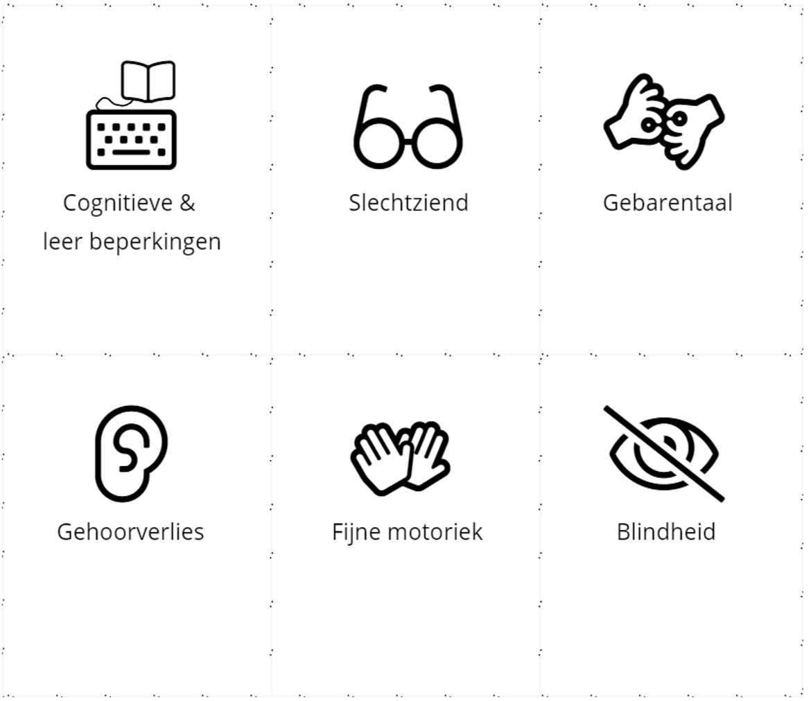 een kolom die de aspecten van WCAG laat zien
