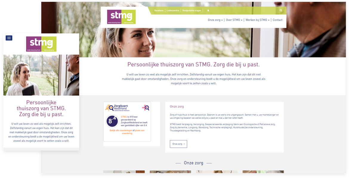 een schermafbeelding van de nieuwe website van STMG