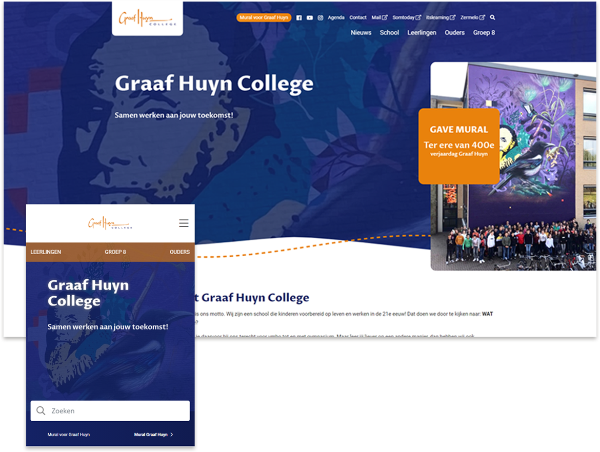 een schermafbeelding die de nieuwe website van het Graaf Huyn College laat zien (2)